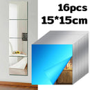 16 pegatinas de espejo de pared cuadradas de 15 cm, plateadas, decorativas para el hogar, impermeables, autoadhesivas, para espejo de baño