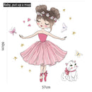 1 pieza de pegatinas de dibujos animados de niña y gatito bailando con mariposas, decoración para pared de dormitorio, pegatinas autoadhesivas impermeables.